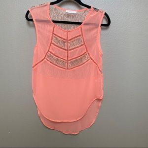 Lush Neon Coral Lace Tank Top